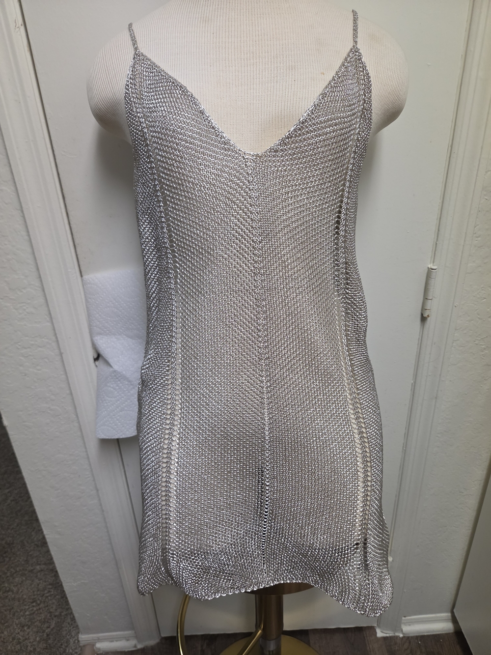 Nasty Gal Silver Metallic Knit Slip Mini Dress